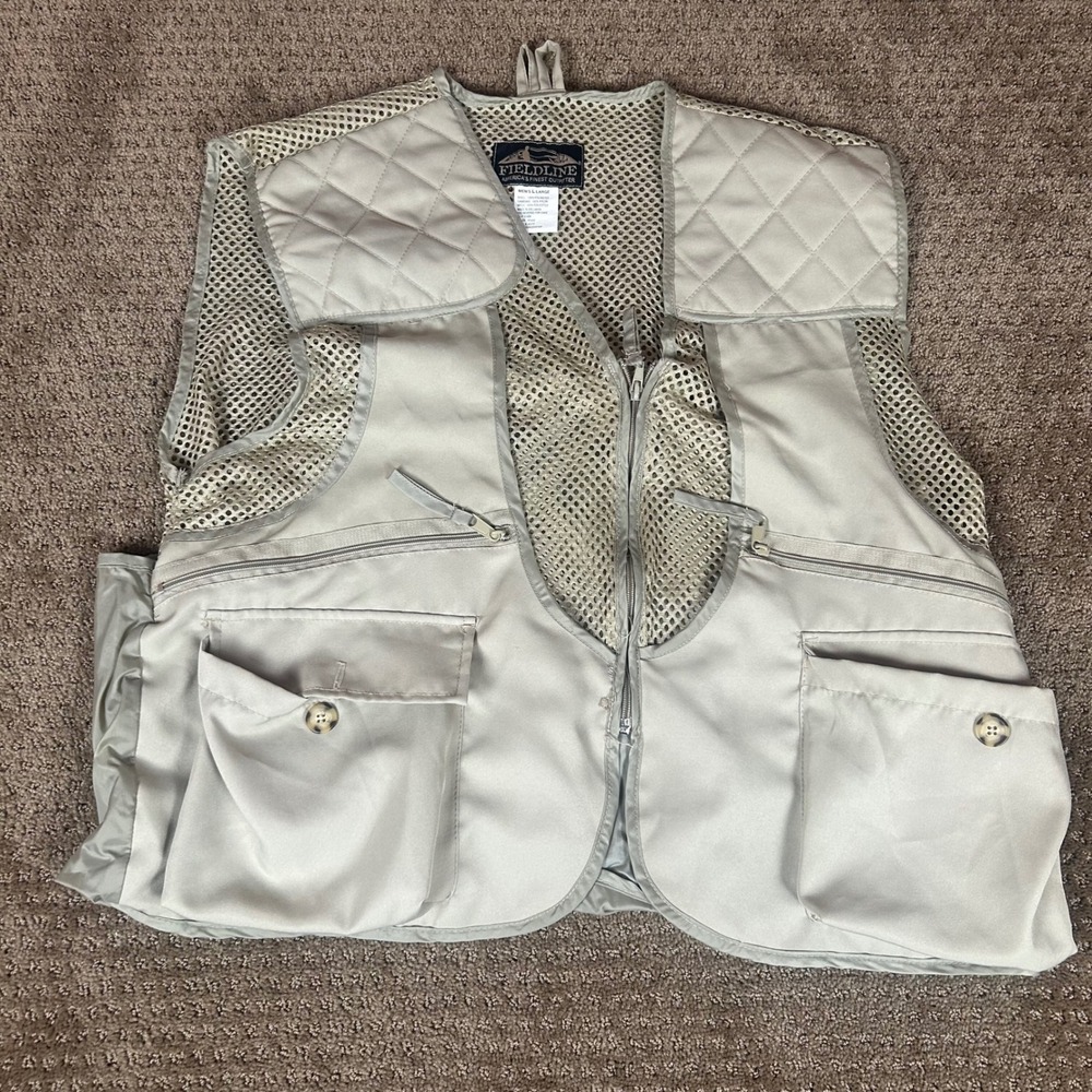 Fieldline Hunting Vest Men Large Khaki Mesh‎ Game Bag Quilted Shoulder